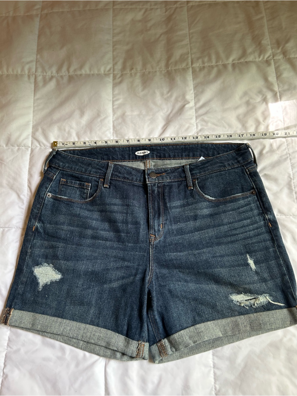 Old Navy Dark Blue Denim Shorts with Contrast Stitching - Picture 2 of 7